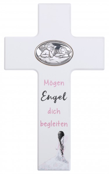 Kinderkreuz " Mögen Engel..."20x12 cm Schrift rosa