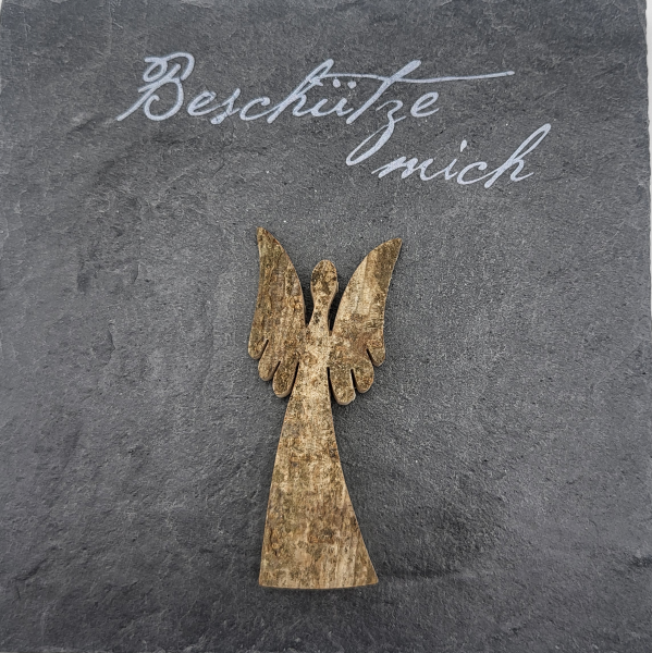 Schiefertafel &quot;Beschütze mich&quot; m. Holzengel